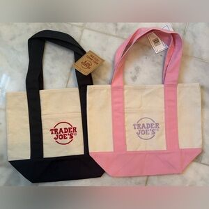 Two Mini Trader Joe’s Canvas Tote Bag Set - Navy and Pink!
